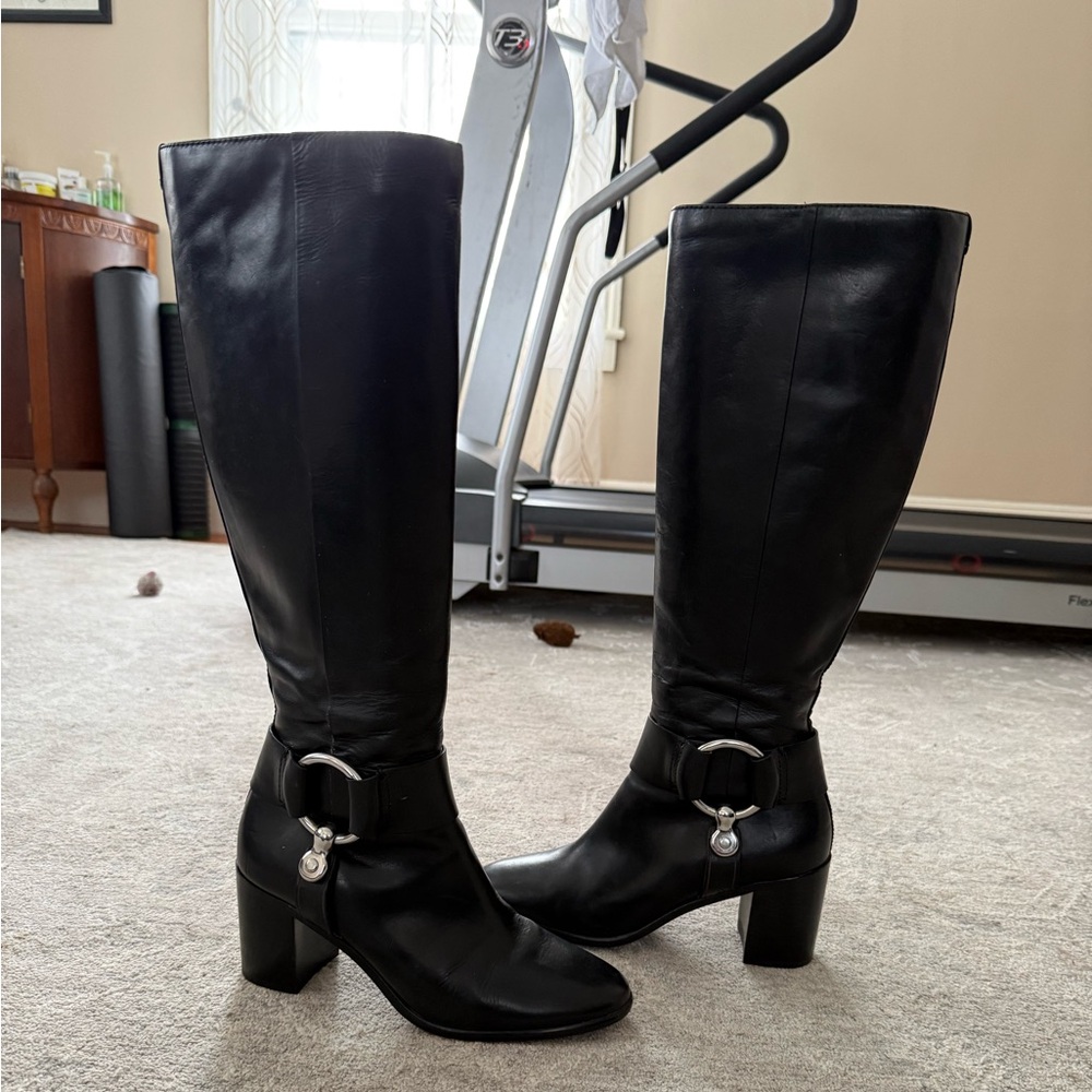 FRYE Elegant Black Mid-Calf Tall Women's Heeled Boots 8